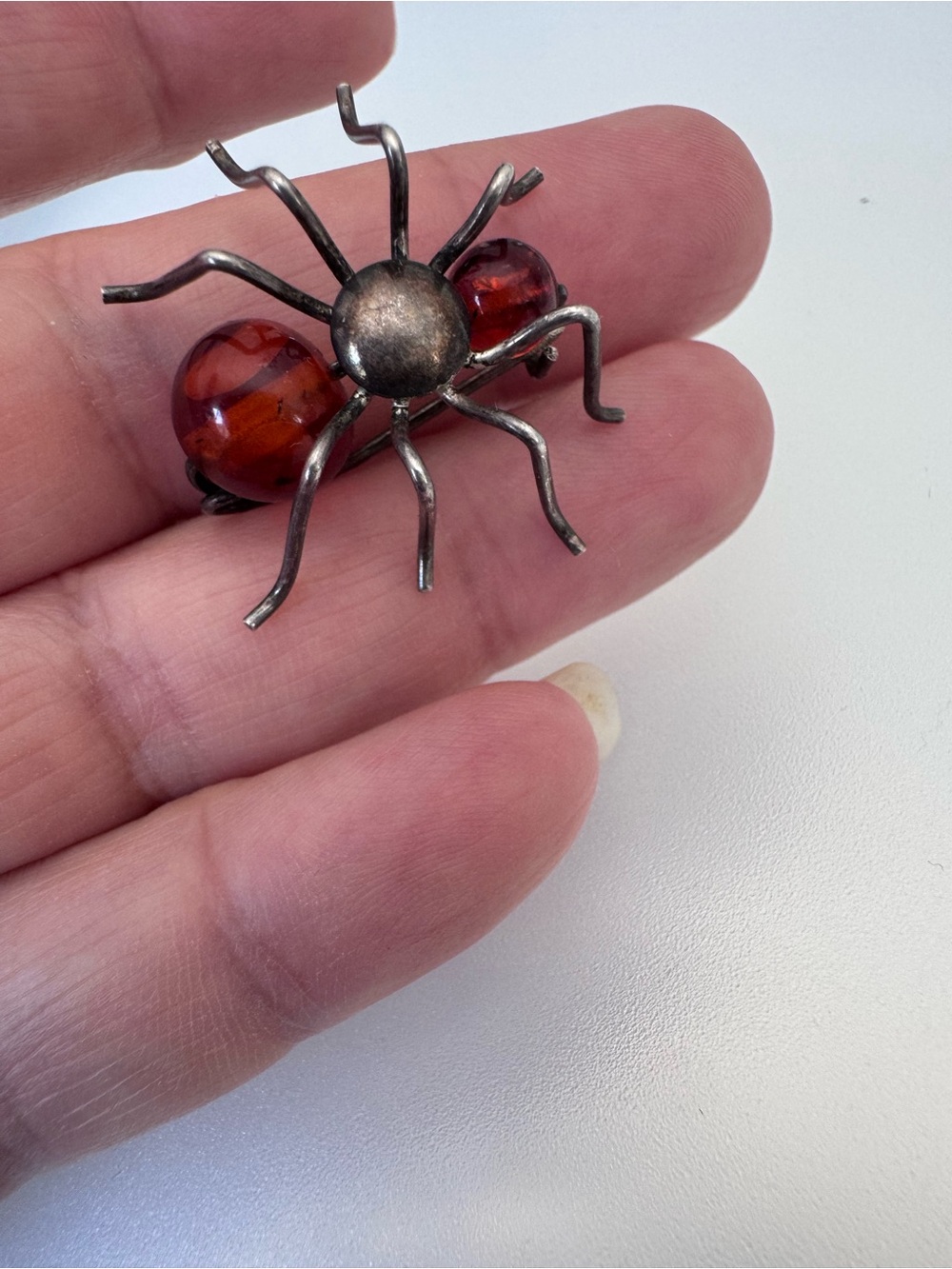 Vintage Sterling Silver Baltic Cognac Amber Spider Brooch Pin Small 925 - Picture 4 of 11